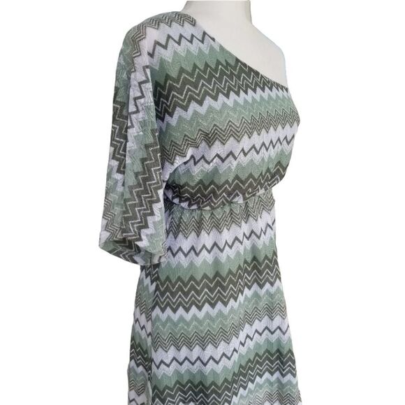 One Shoulder Green Zig Zag Striped Y2K 90s Mini Dress Size XS - Picture 6 of 10
